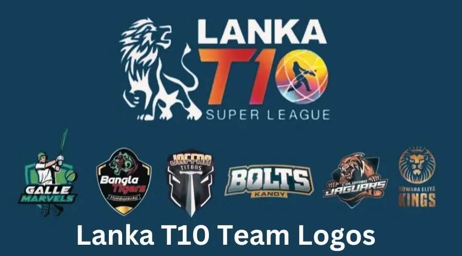 Official team logos of the Lanka T10 Super League 2024, featuring Jaffna Titans, Hambantota Bangla Tigers, Nuwara Eliya Kings, Colombo Jaguars, Kandy Bolts, and Galle Marvels.