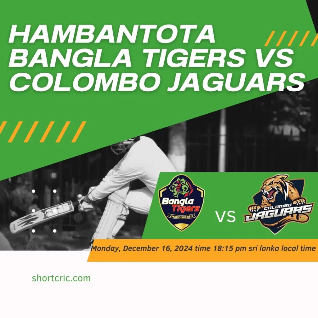 Hambantota Bamiya Tigers vs Colombo Jaguars match in the Lanka T10 Super League 2024 with team rosters and key players.