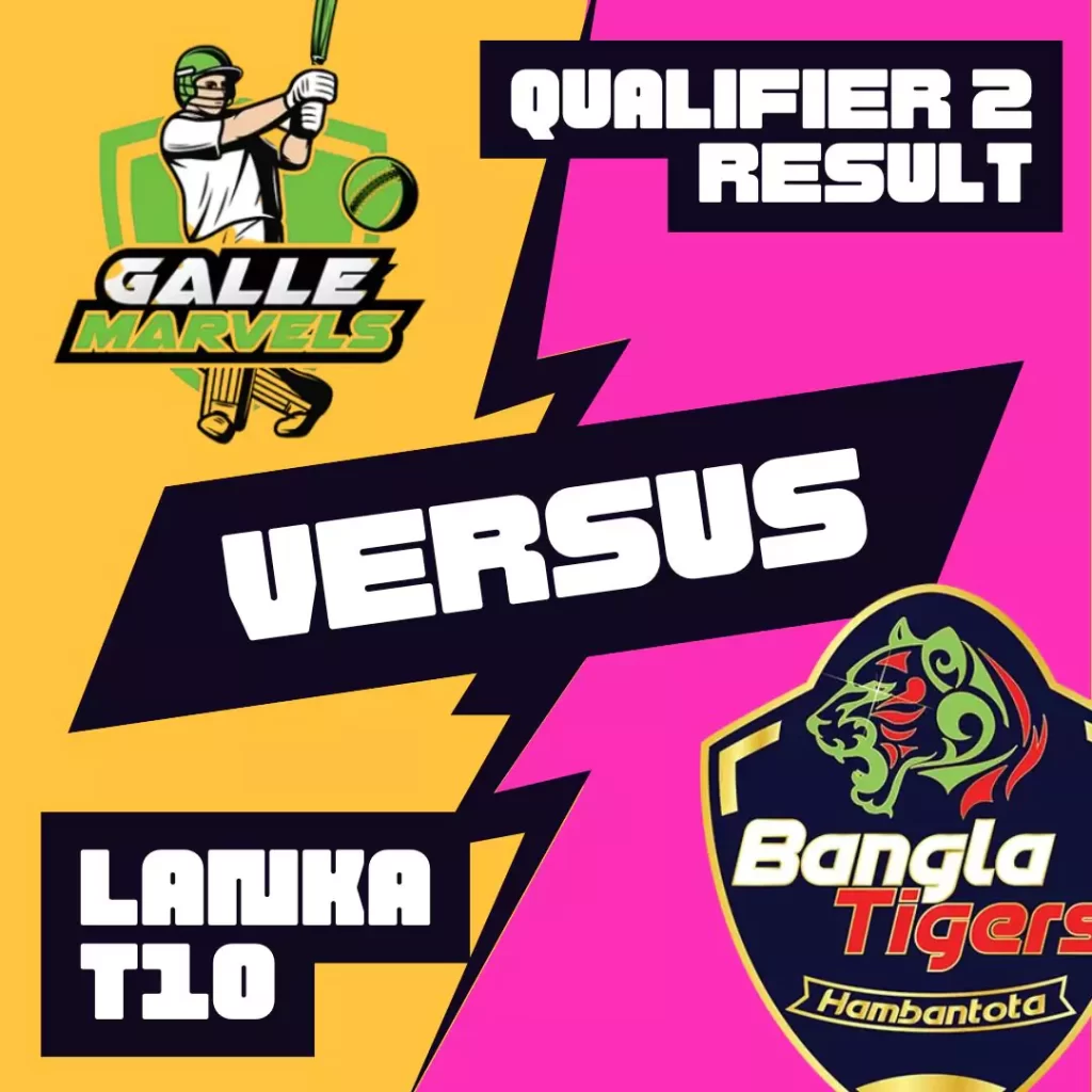 Galle Marvels vs Hambantota Bangla Tigers: Lanka T10 Qualifier 2 highlights showing Shevon Daniel batting and Maheesh Theekshana bowling.